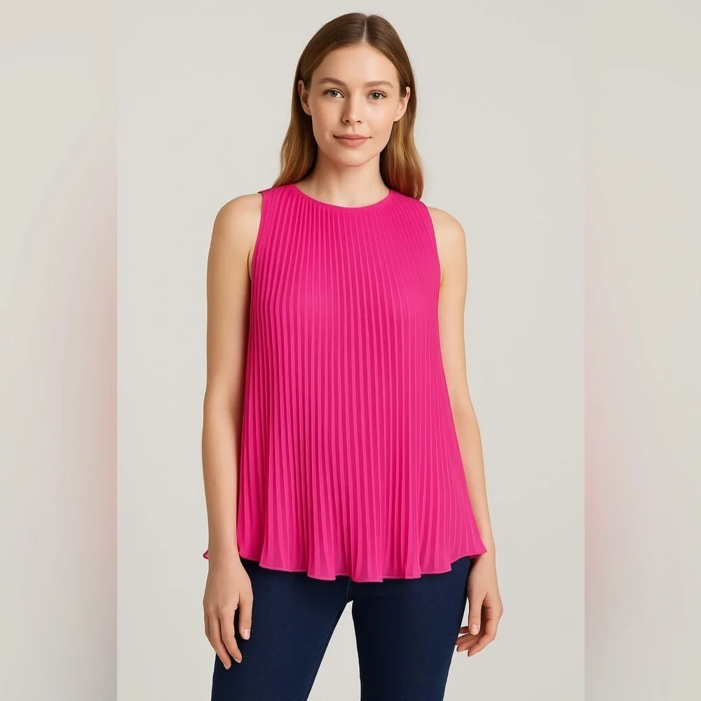 🌷🌷 Women’s Pink Sleeveless Pleated Georgette Blouse - NWT - Size XS🌷🌷